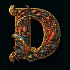 The letter D in a mythical way on black background,Generative AI