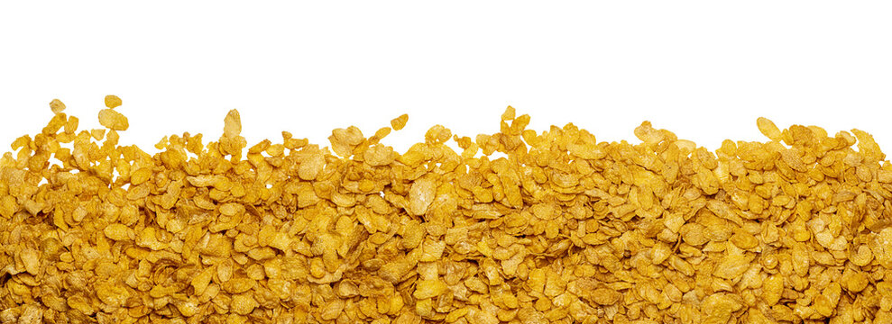 a heap of corn flakes  for banner, panorama or border on transparent background PNG file
