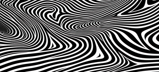 Black and white stipes abstract design background. Black and white stripes representing a complex curved surface. Hand edited generative AI.