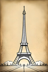 Eiffel Tower pencil drawing. AI generated illustration