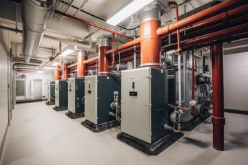 Obraz na płótnie Canvas geothermal energy system in a high school, providing heat and hot water for the entire building, created with generative ai