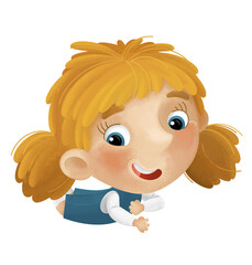 cartoon scene with young girl having fun resting leisure free time isolated illustration for kids