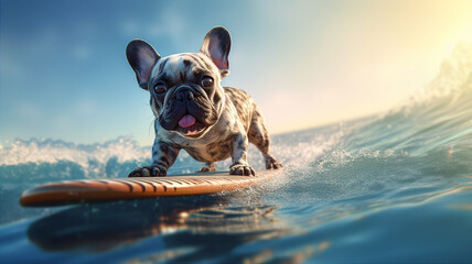 dog in the sea surfing