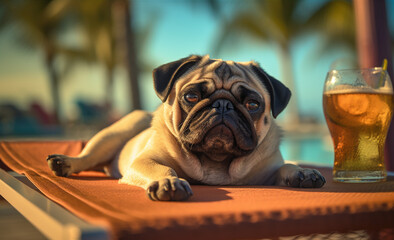 Obraz premium dog on the beach pug
