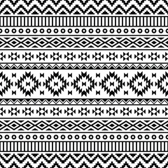 Geometric seamless background design. Ethnic pattern. Border ornament. Native american, Navajo, Aztec, Mexican. Black and white colors. Design for textile, fabric, curtain, rug, ornament, background.