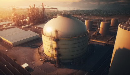 Fototapeta na wymiar Aerial view oil and gas chemical tank with oil refinery plant. Business power and energy chemical barrel. generative ai