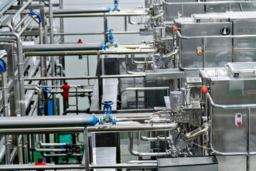 Production line in milk factory