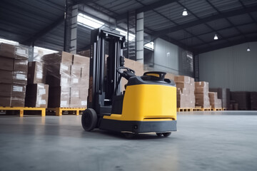 Fototapeta premium Forklift loader stacker truck at warehouse. generative ai