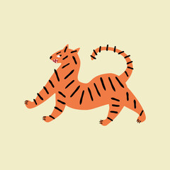 Fototapeta na wymiar Asian tiger hand drawn vector illustration. Isolated mythology cat in flat style for kids poster or logo.