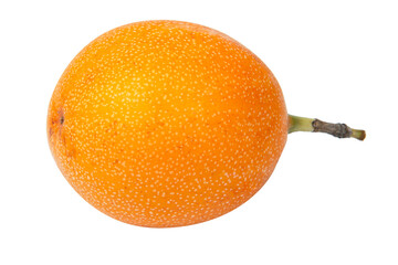 Granadilla. Whole yellow passion fruit and half isolated on white background