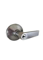 Metal door handle isolated on white background stock photo