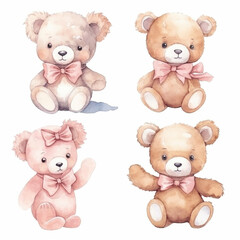 set of teddy bears isolated on white