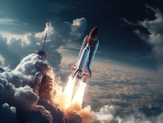 Space shuttle taking off into the sky Created with Generative AI technology