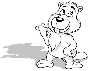 Drawing of a Beaver Pointing to the Right with its Paw