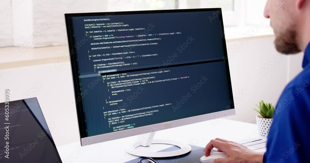 Fototapete Computer Programmer Writing Program Code On Computer