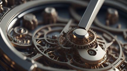 Close-up shot of intricate gears and polished surfaces. Generative AI