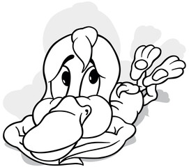 Drawing of a Duckling Lying on its Stomach on the Ground