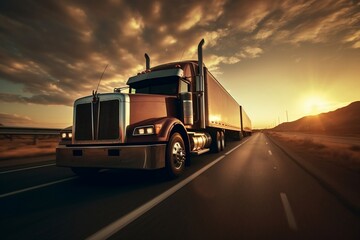 Contemporary Trucks on the Freeway. AI - obrazy, fototapety, plakaty