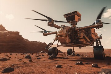Robot and helicopter explore Mars. .Generative AI