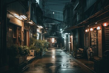 Fototapeta na wymiar Tokyo alley at night with a lo-fi vibe. .Generative AI