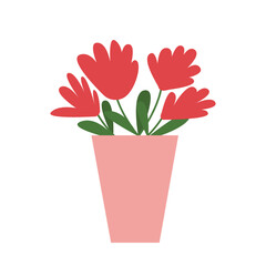 Vector flowers in vase flat illustration