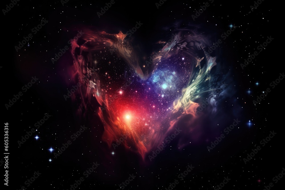 Sticker galaxy nebula heart with a single shining star in the center, created with generative ai