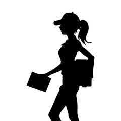 Vector illustration. Silhouette of a courier girl. Delivery service.