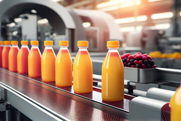 Drink factory production line fruit juice beverage prod. Generative AI