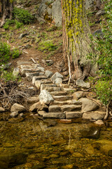 Stone Steps Lead Hikers Uphill After a Creek Crossing in Yosemite