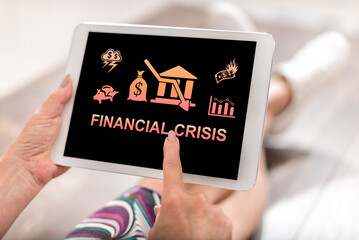 Financial crisis concept on a tablet