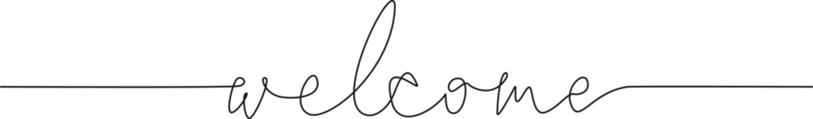 single line drawing of word WELCOME, handwriting line art vector illustration