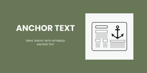 Anchor Text Banner on Green Background. Stylish Banner with White Text and Black Icons for Business and Marketing