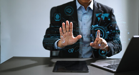 Network security. business using digital tablet and computer with digital padlock for data protection, internet technology networking and cyber security technology