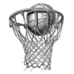 basketball basket shot hoop, hand drawn sketch