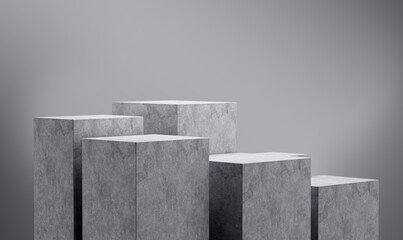 3d Six Grey Empty Concrete Podium Isolated On Grey Background, 3d illustration