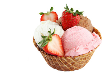 strawberry ice cream isolated on a transparent background