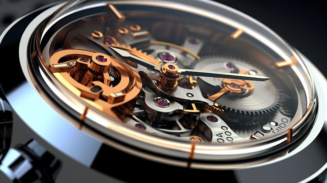 close up image of watch mechanism, generative ai