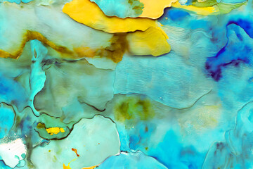 Abstract watercolor paint background. Illustration of color blue and green with liquid fluid texture for background. generative ai.