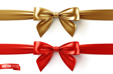 Vector realistic illustration of gold and red ribbons on a white background.
