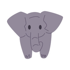 cute baby elephant in cartoon style. front view. isolated on white background. flat vector illustration.