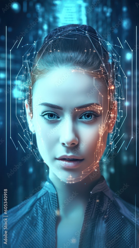 Poster concept of authentication by facial recognition innovative, biometric identification, vertical