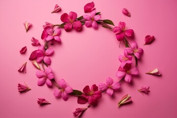 Serene Symmetry: A Photographic Capture of Pink Flowers Forming a Delicate Circle on a Pink Ground