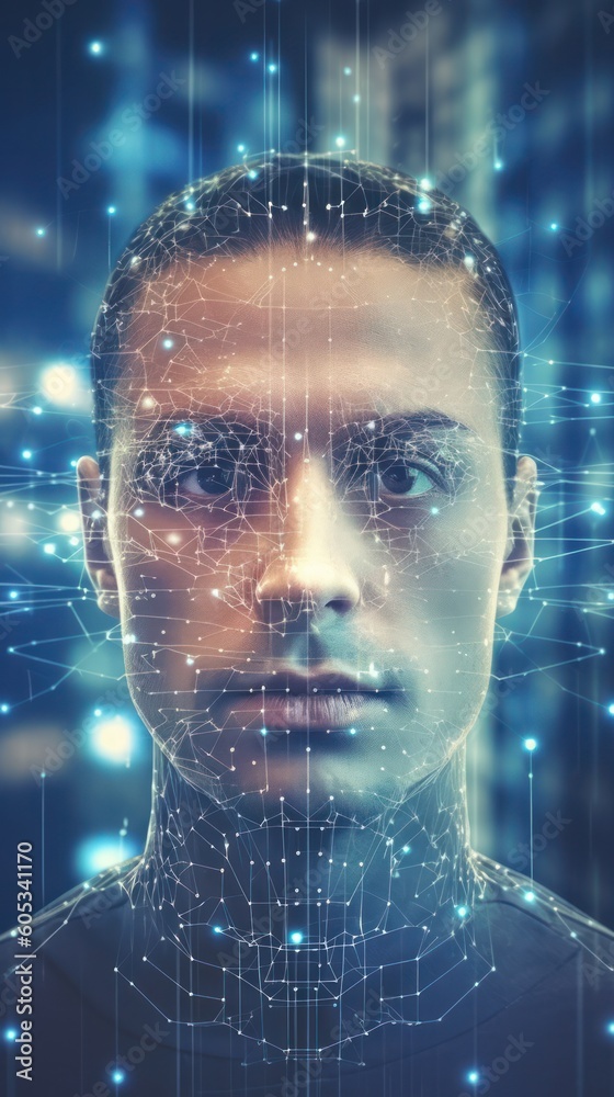 Aufkleber concept of authentication by face recognition, innovative security systems biometric identification