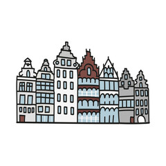 Colored linear Vector icon of tourist european landmark building and travel destinations for vacations and weekend.