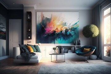 Modern interior of the living room with a sofa and an armchair