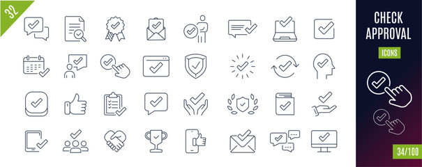 Best collection Check line icons. pape, shield,... 