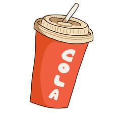 Cola soda in paper cup. Drink to crave for a refreshing feeling.