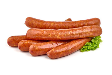 smoked sausages isolated on white background.