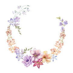 Watercolor Frame with Wildflowers on the white Background. Summer Illustration