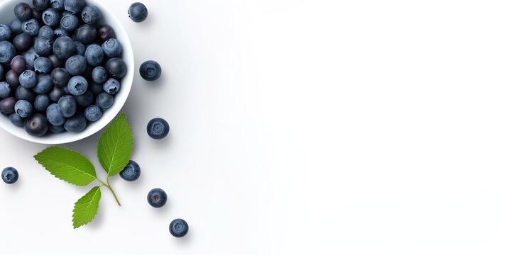 blueberries in a bowl on white background copy space, Generative AI